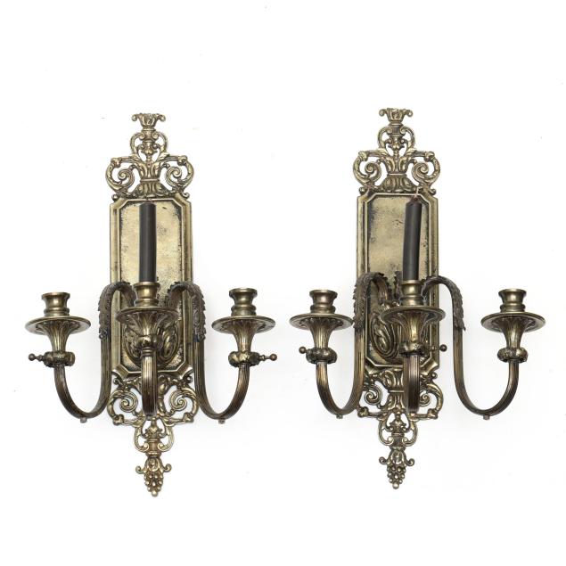 pair-of-continental-brass-three-branch-wall-sconces