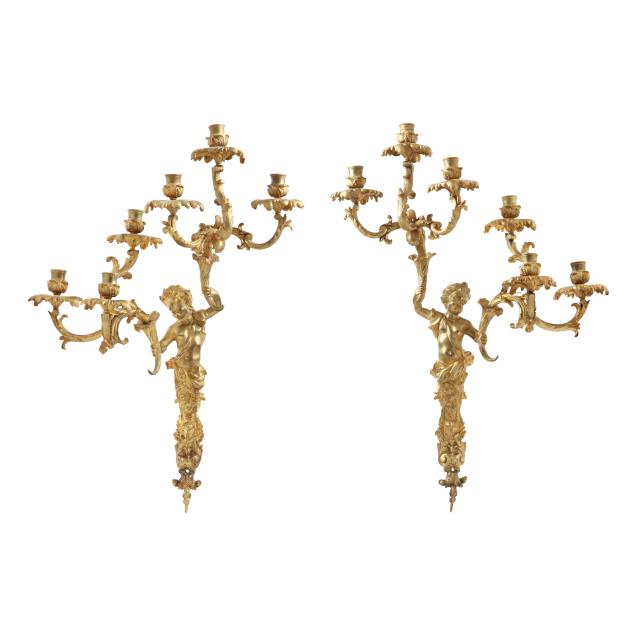 pair-of-antique-louis-xv-style-gilt-bronze-figural-wall-sconces