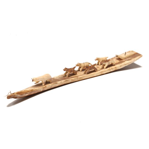 inuit-carved-bone-sleigh-and-polar-bear-scene