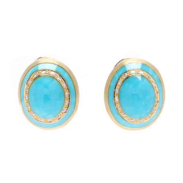 pair-of-gold-turquoise-and-diamond-earrings-italy