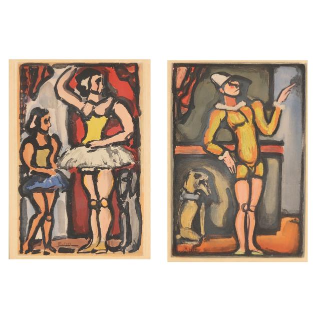georges-rouault-french-1871-1958-i-les-ballerines-i-i-auguste-clown-au-chien-i-two-works-from-i-cirque-de-l-etoile-filante-i