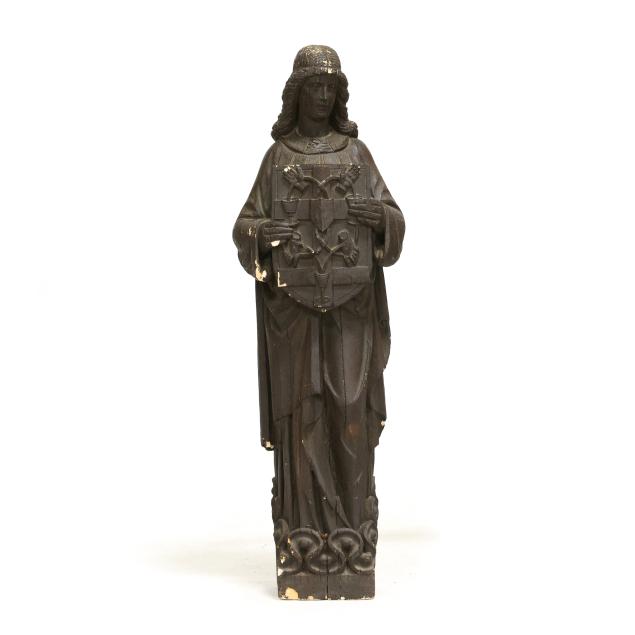 large-faux-wood-plasterwork-statue-of-an-ecclesiastical-figure