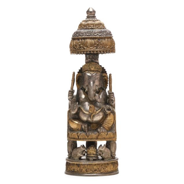 an-indian-silver-and-gold-metal-ganesha-sculpture
