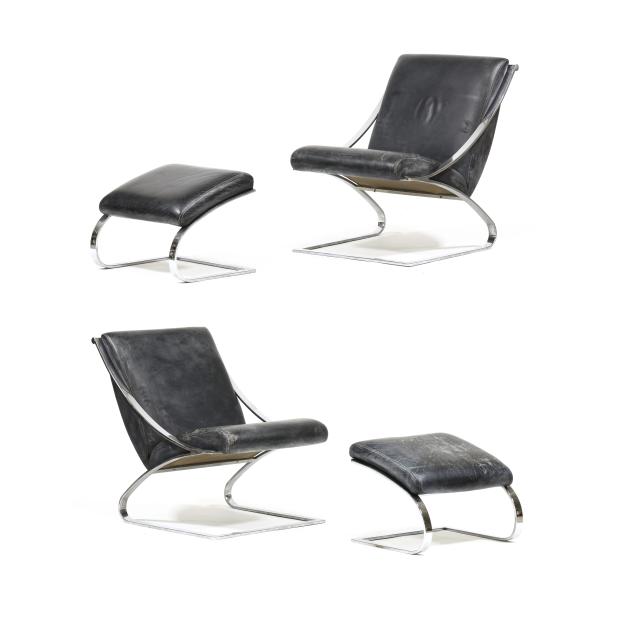 attributed-paul-tuttle-american-1934-2002-pair-of-leather-and-steel-chairs-with-ottomans