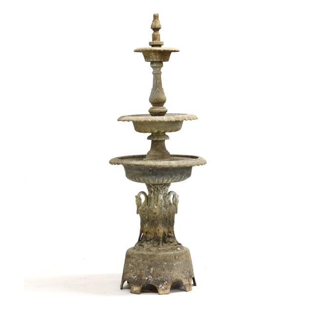 vintage-tall-three-tiered-figural-aluminum-garden-fountain