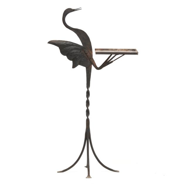 a-wrought-metal-bird-form-tray-stand