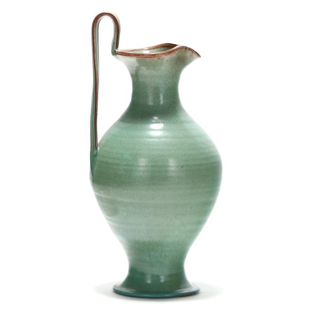 attributed-to-j-b-cole-pottery-nc-tall-green-rebecca-pitcher
