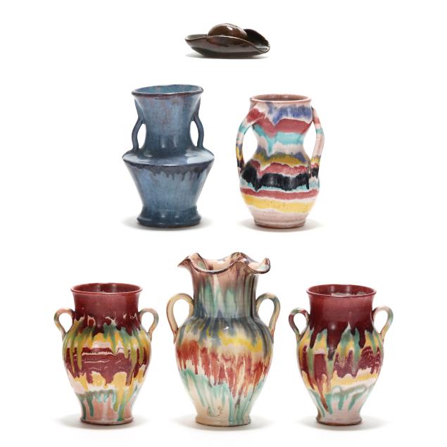 c-c-cole-nc-five-pottery-vases-and-hat