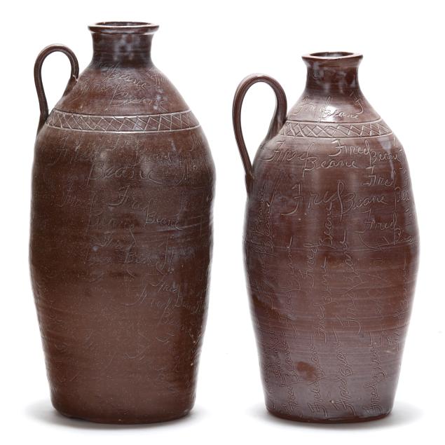 fred-bean-for-old-house-pottery-nc-pair-of-commissioned-tall-pottery-jugs