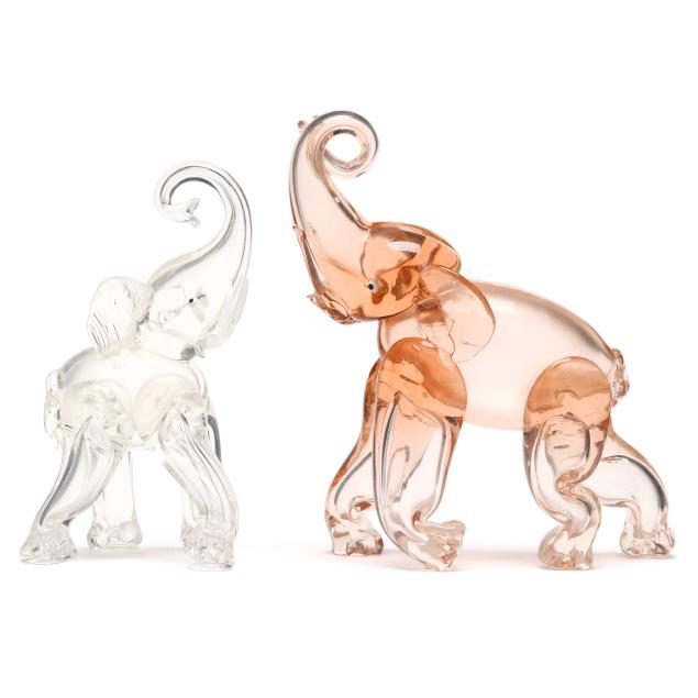 two-vintage-murano-glass-elephants