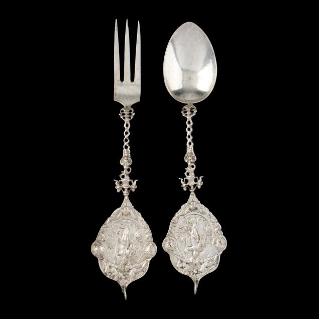 continental-silver-figural-serving-spoon-and-fork-set