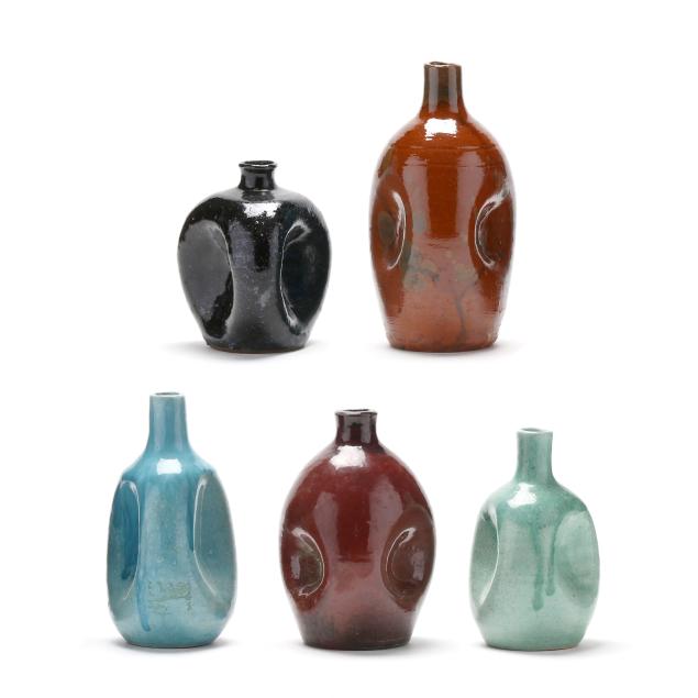 five-north-carolina-pottery-pinch-bottles
