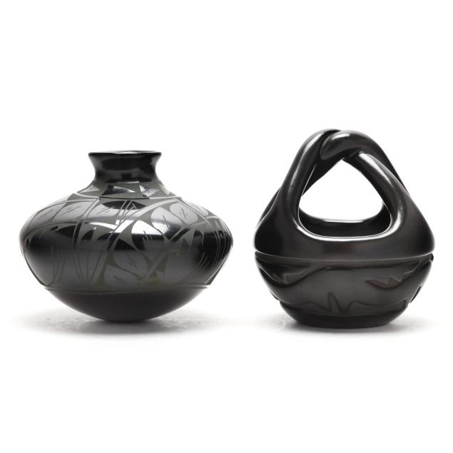 two-signed-examples-of-southwestern-blackware-pottery