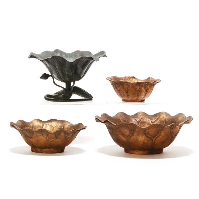 four-japanese-metal-lotus-bowls