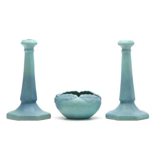 van-briggle-pottery-candlesticks-and-bowl
