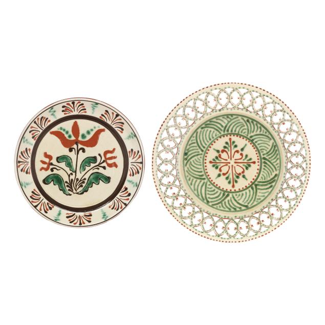 westmoore-pottery-seagrove-nc-two-large-decorated-chargers