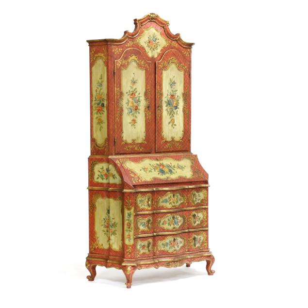 italian-rococo-style-painted-secretaire-bookcase
