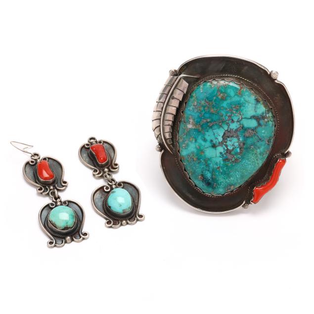 a-silver-and-gem-set-cuff-bracelet-and-silver-and-gem-set-earrings