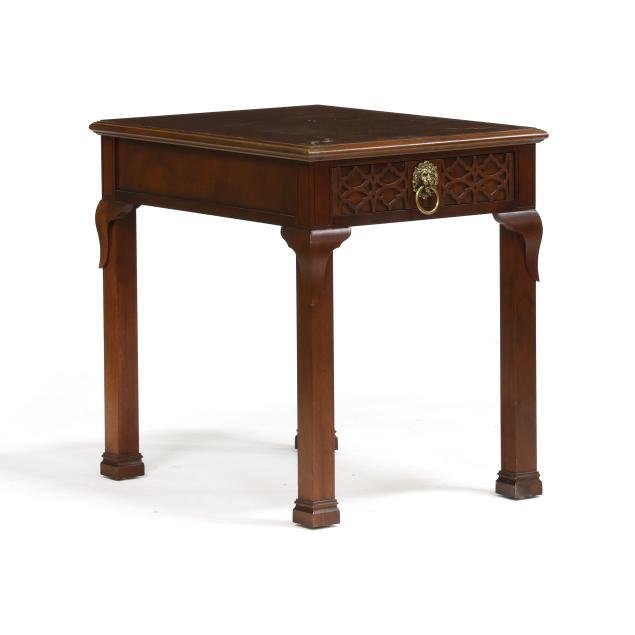 baker-chinese-chippendale-style-mahogany-one-drawer-table
