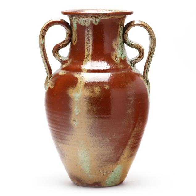 a-r-cole-pottery-sanford-nc-signed-large-double-handled-floor-vase