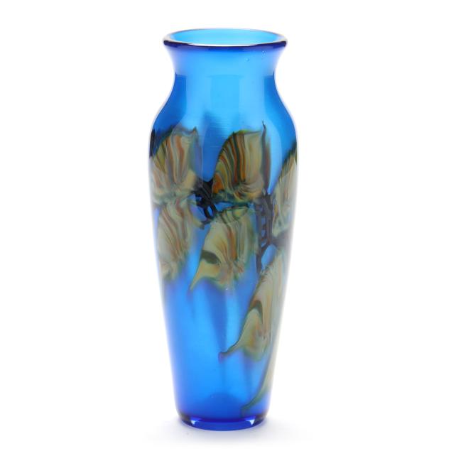 david-lotton-american-b-1960-cobalt-leaf-and-vine-glass-vase