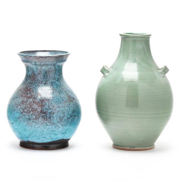 ben-owen-iii-seagrove-nc-b-1968-celadon-and-chinese-blue-vases