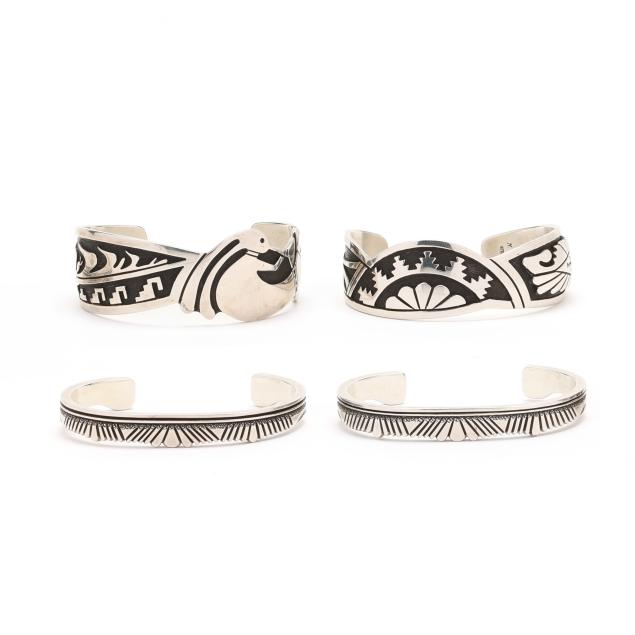 four-navajo-sterling-silver-cuff-bracelets-signed