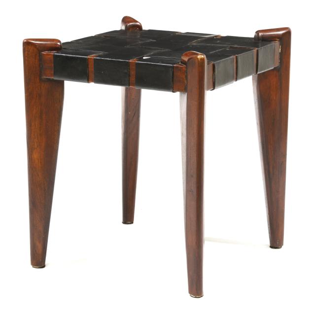 attributed-edmund-spence-american-b-1975-walnut-and-leather-stool