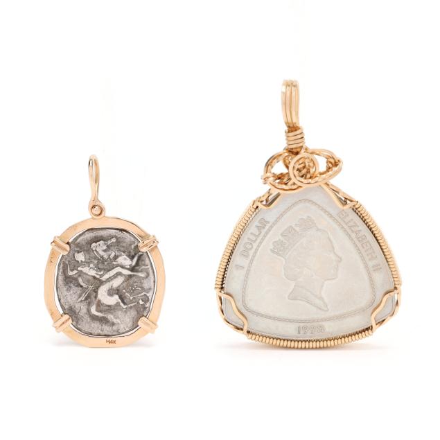 an-ancient-greek-coin-pendant-and-a-bermuda-dollar-coin-pendant