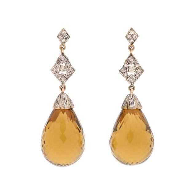 silver-topped-gold-smoky-quartz-and-diamond-earrings