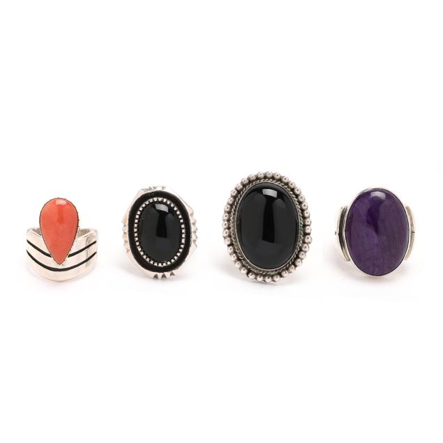 four-southwestern-silver-and-gem-set-rings