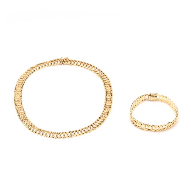 gold-crescent-link-necklace-and-bracelet-italy