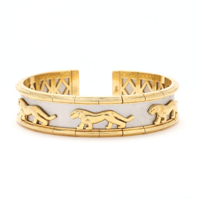 bi-color-gold-panther-motif-cuff-bracelet