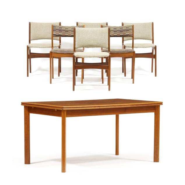 danish-modern-teak-dining-table-and-assembled-set-of-chairs