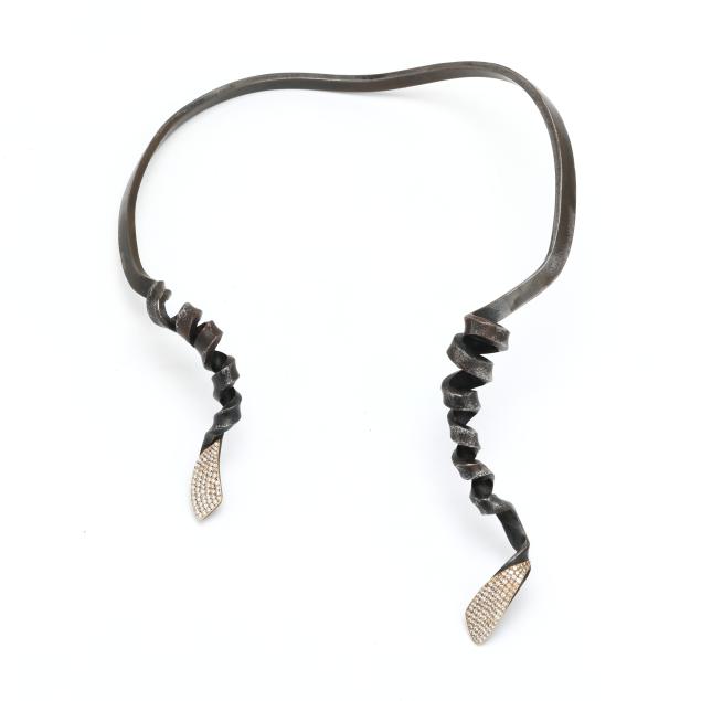 textured-steel-gold-and-diamond-torc-necklace-jaclyn-davidson