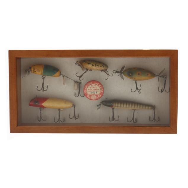 1923-nc-fishing-license-with-five-vintage-fishing-lures