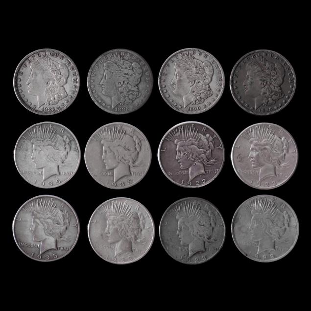 four-4-morgan-and-eight-8-peace-silver-dollars