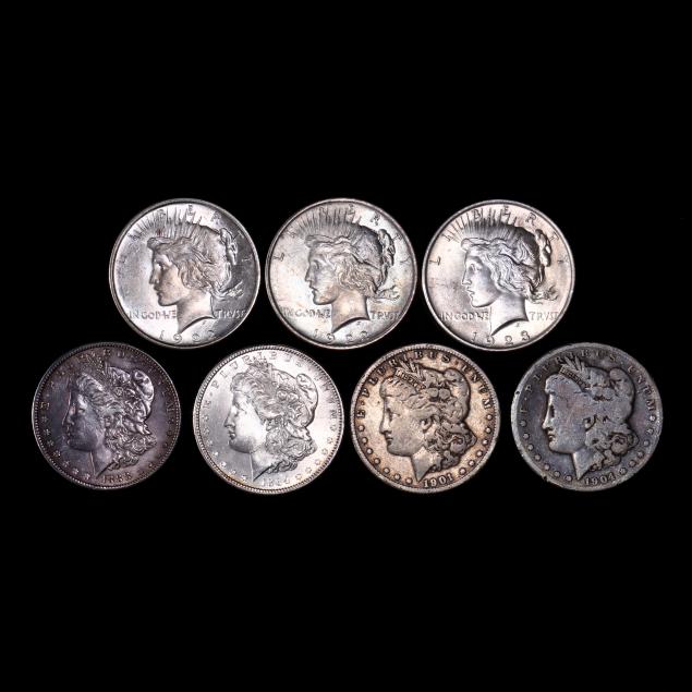 four-4-morgan-silver-dollars-and-three-3-peace-silver-dollars