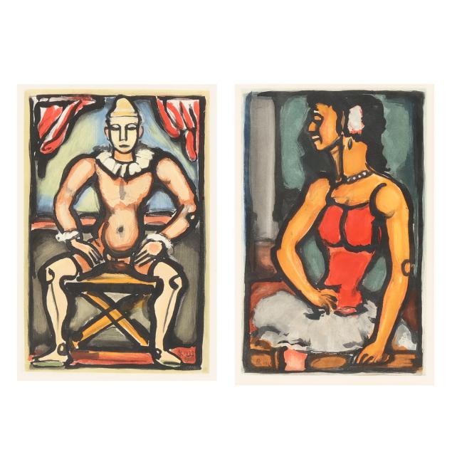 georges-rouault-french-1871-1958-i-douce-amere-enfant-de-la-balle-saltimbanque-i-two-works-from-i-cirque-de-l-etoile-filante-i