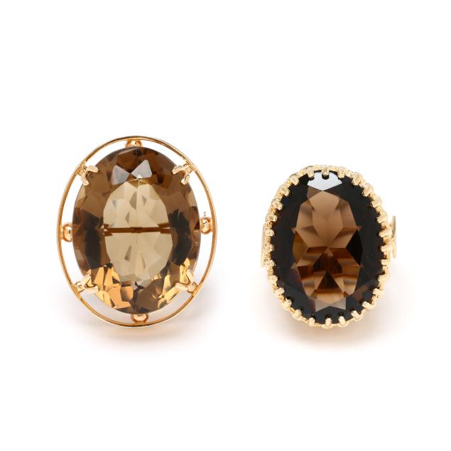 gold-and-smoky-quartz-ring-and-pendant-brooch