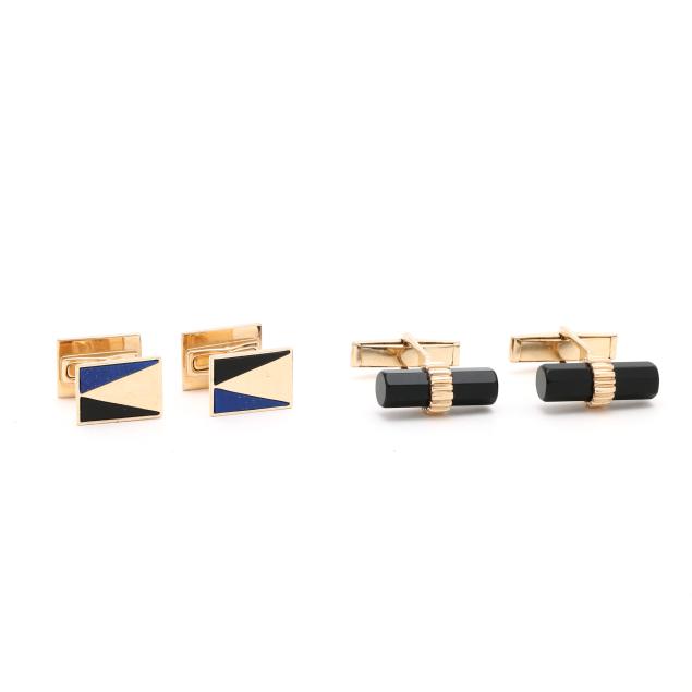two-pairs-of-vintage-gold-and-gem-set-cufflinks-larter-sons