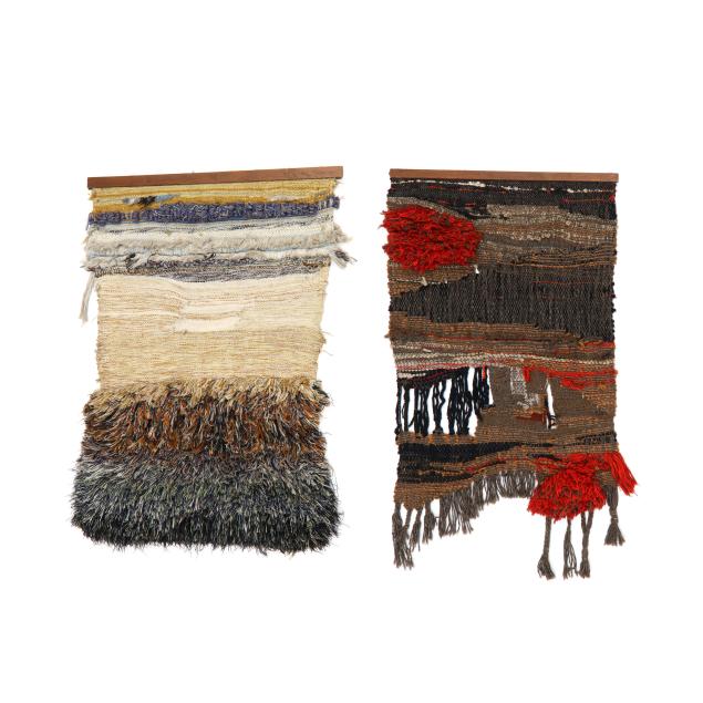 two-mid-century-woven-wall-hangings