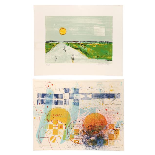 sam-middleton-american-1927-2015-i-magic-circle-1978-i-i-lake-view-with-vessels-i-two-works