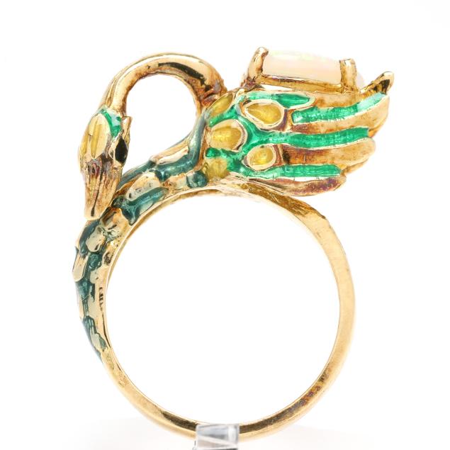 gold-enamel-and-opal-swan-motif-ring