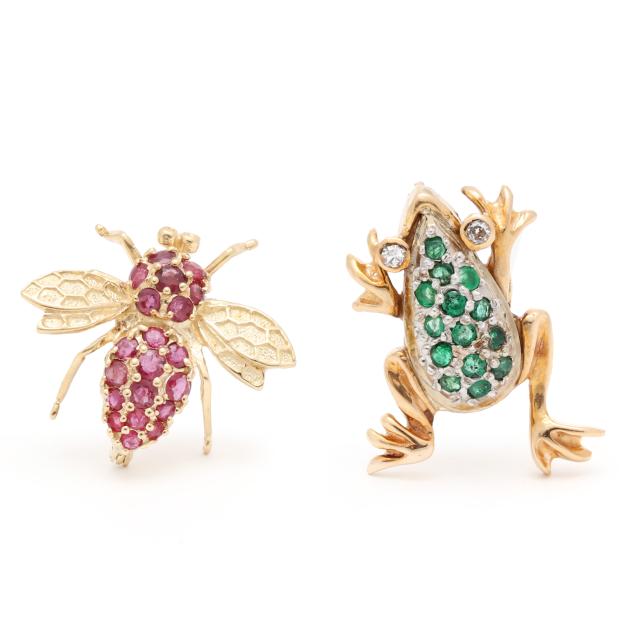 gold-and-gem-set-bee-and-frog-brooches