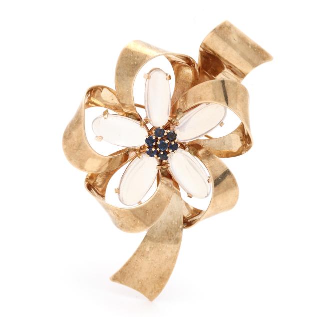 retro-gold-moonstone-and-sapphire-ribbon-brooch