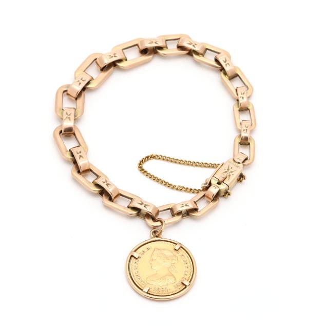 vintage-gold-link-bracelet-with-gold-coin-charm
