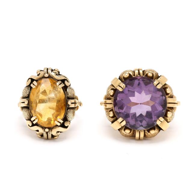 two-vintage-gold-and-quartz-rings
