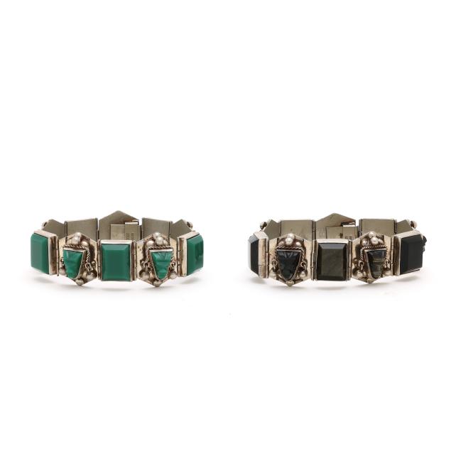 two-silver-and-gem-set-bracelets-mexico