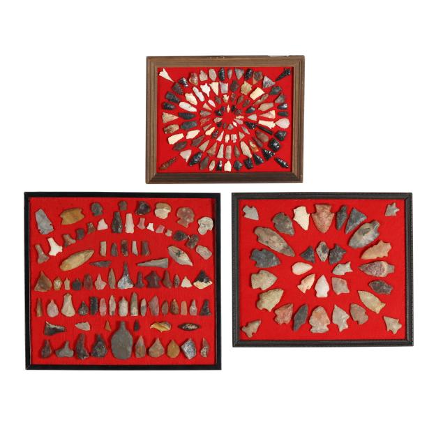 three-frames-of-american-indian-stone-projectile-points-and-tools